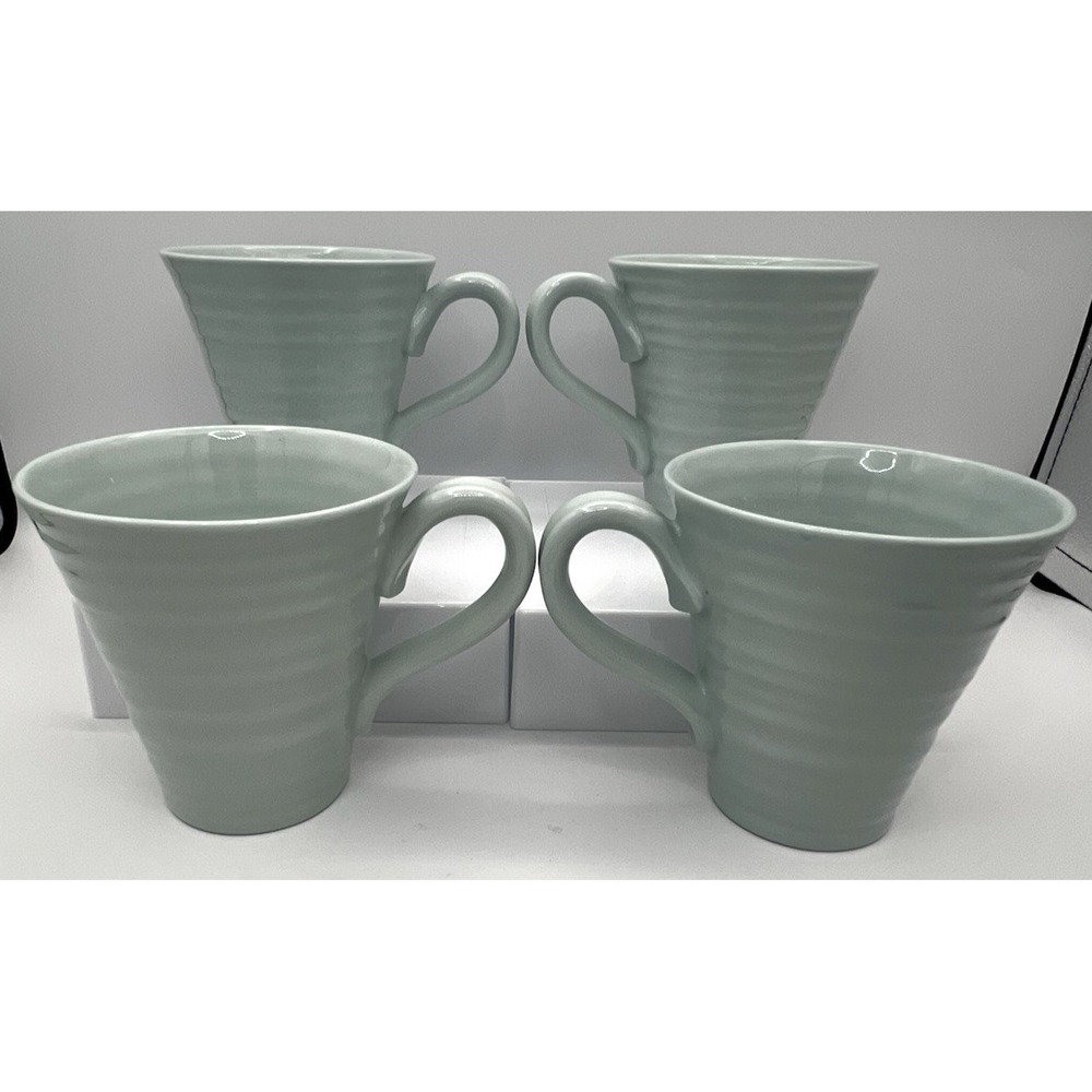 4 Portmeiron Celedon Sophie Conran Ribbed Coffee Mugs Seafoam Mint Lot EUC - Picture 4 of 8